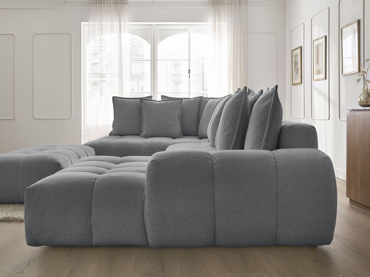Bobochic Everest Wohnlandschaft mit Pouf, 14 Kissen Melange-Stoff Dunkelgrau Ecke rechts
