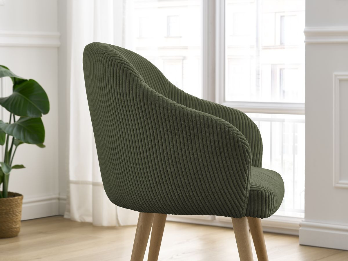 Bobochic Sophie Esszimmerstuhl 2er-Set mit skandinavischen Holzbeinen Cordsamt Grün