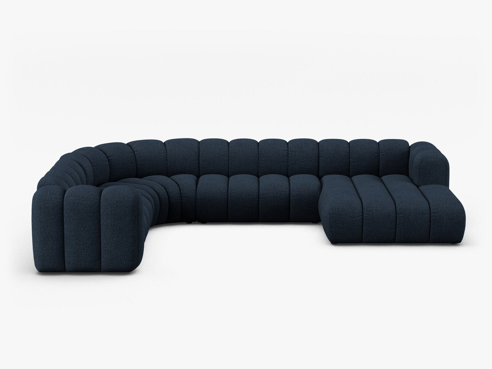Micadoni Modulares Panorama Ecksofa Lupine 6-Sitzer Links Boucle Baloo Dunkelblau