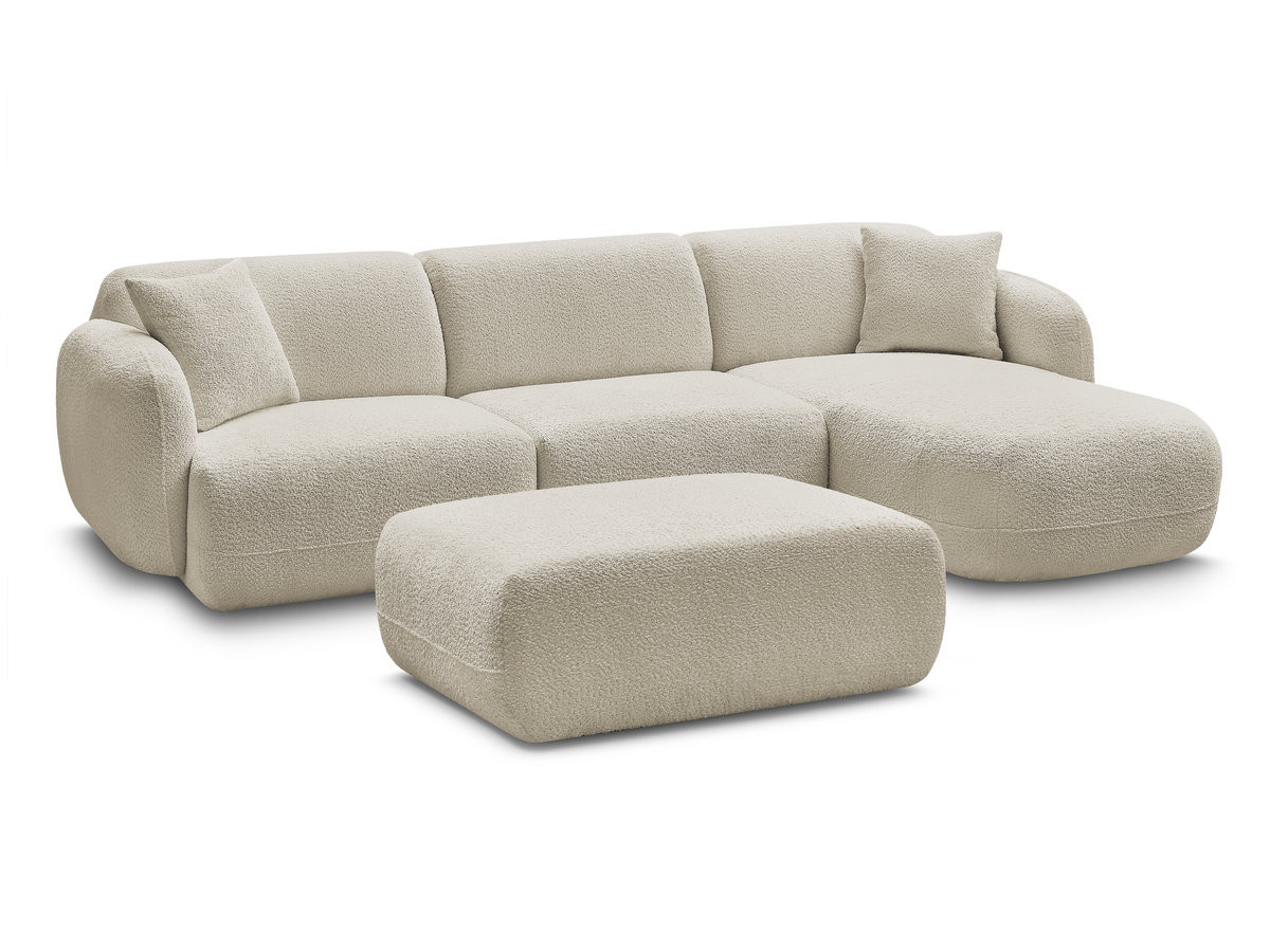 Bobochic Anda Ecksofa mit Pouf 292 × 163 cm Chenille Beige Ecke rechts