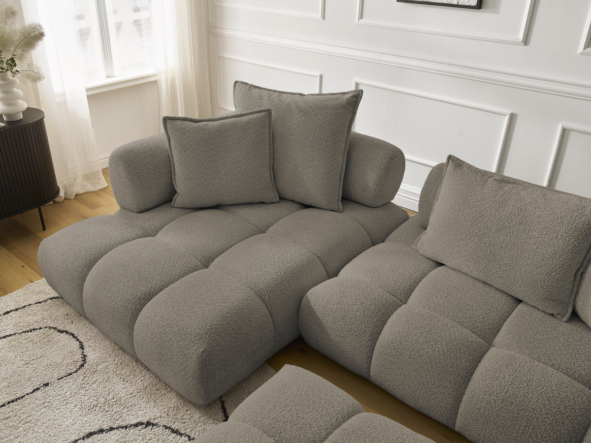 Bobochic Alya Ecksofa mit Pouf Bouclé-Stoff Taupe Ecke links