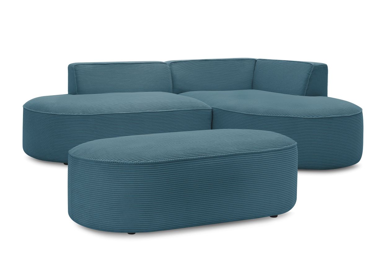 Bobochic Rousseau Ecksofa mit Pouf Cordsamt Dunkelblau Ecke rechts