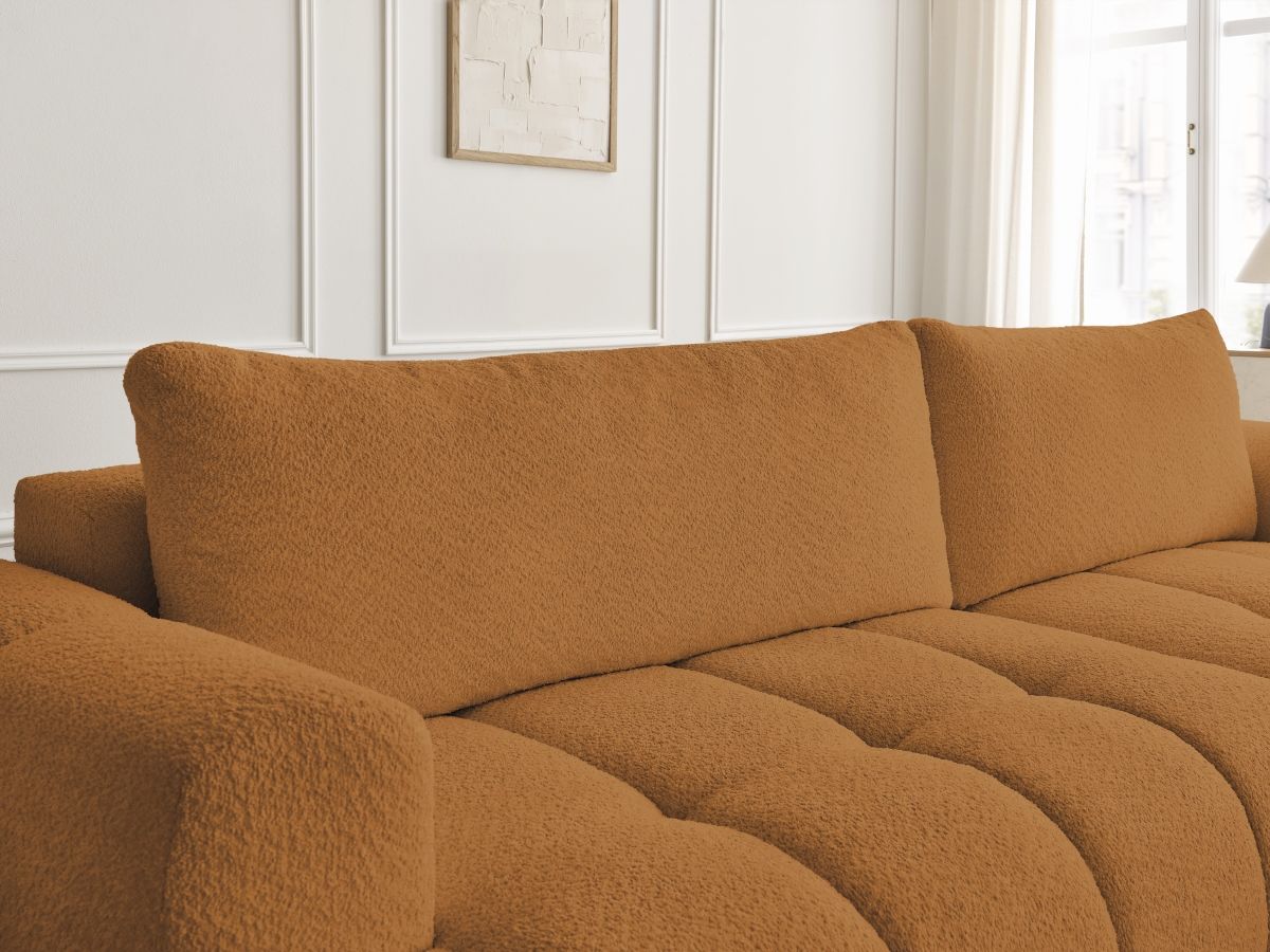 Bobochic Fuji Ecksofa mit Schlaffunktion und Bettkasten und Pouf 292 × 160 cm Bouclé-Stoff Gelb Ecke rechts