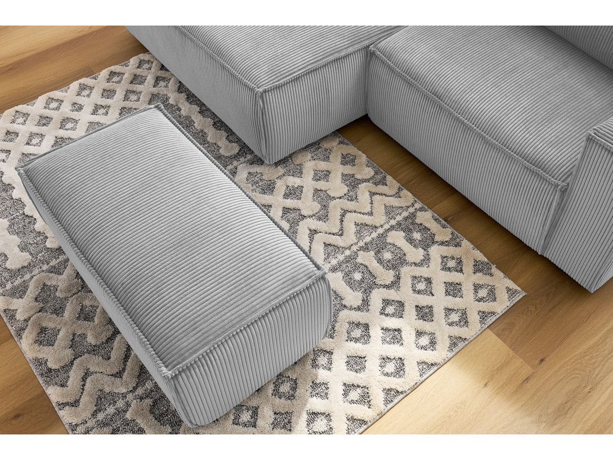 Bobochic Nihad Ecksofa mit Pouf Cordsamt Hellgrau Ecke links