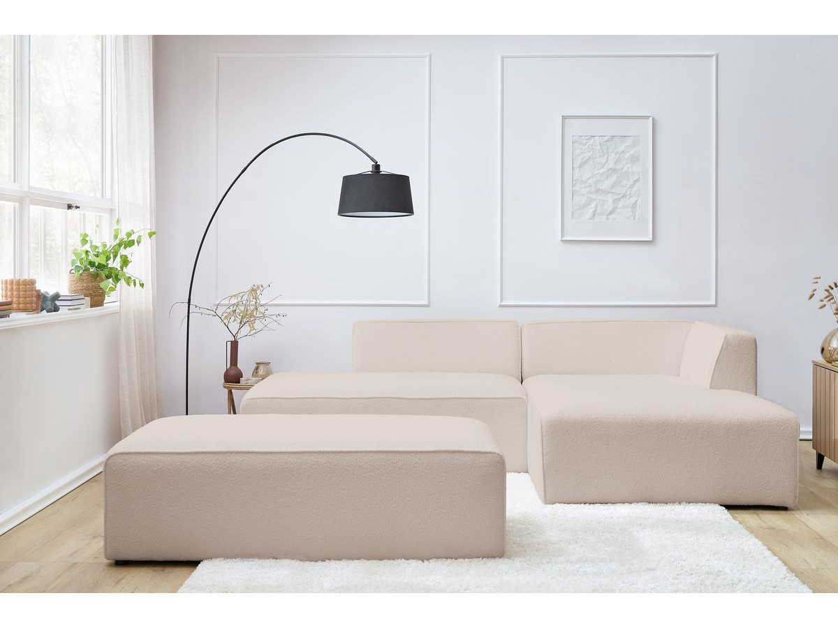 Bobochic Megeve Ecksofa mit Schlaffunktion und Pouf Bouclé-Stoff Beige Ecke rechts