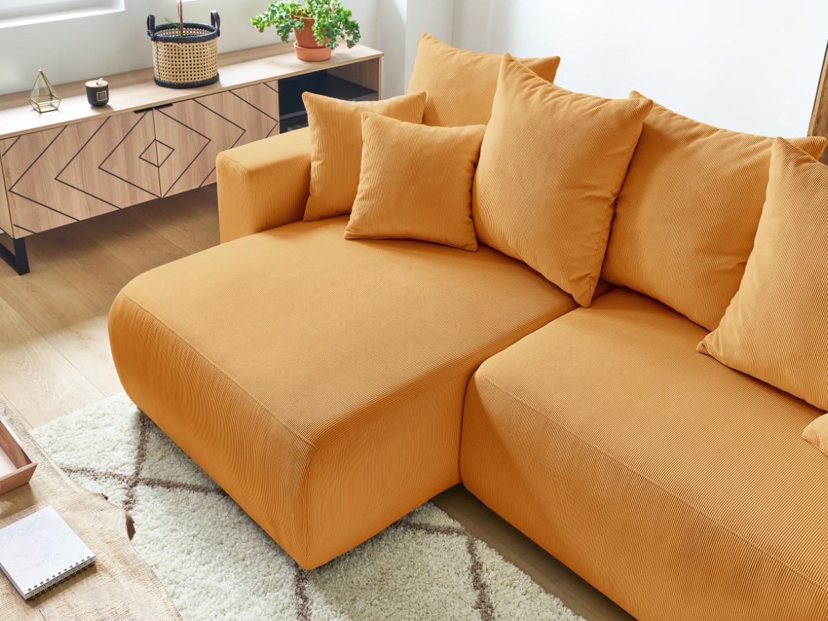 Bobochic Envy Ecksofa mit Schlaffunktion und Bettkasten Cordsamt Gelb