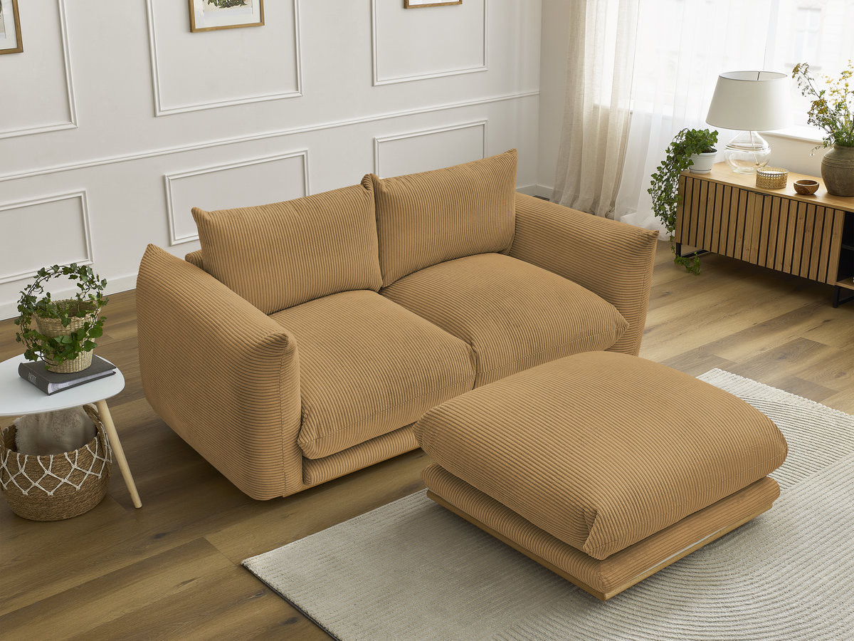 Bobochic Ernest Sofa 3-Sitzer mit Pouf 193 × 106 cm Cordsamt Gelb
