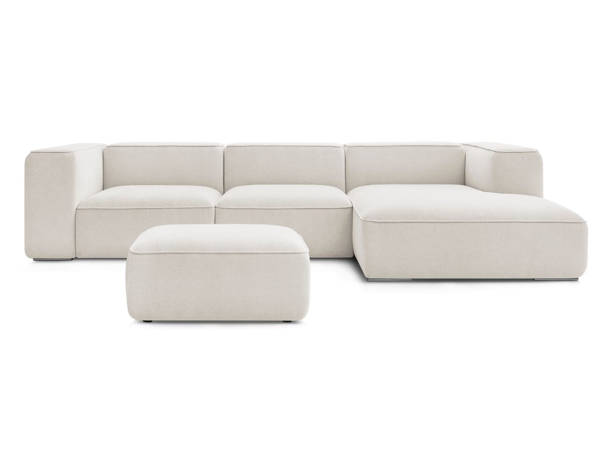 Bobochic Zephyr Ecksofa mit Pouf 349 × 165 cm Strukturstoff Weiß Ecke rechts