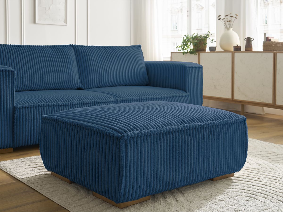 Bobochic Chelsea Sofa 4-Sitzer mit Pouf Breitcord weich Dunkelblau
