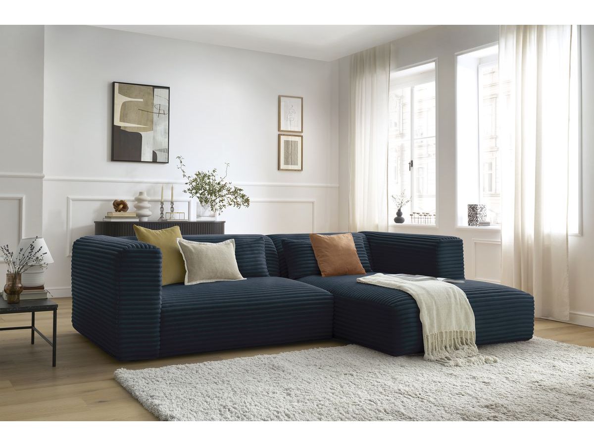 Bobochic Harry Ecksofa Breitcord weich Dunkelblau Ecke rechts