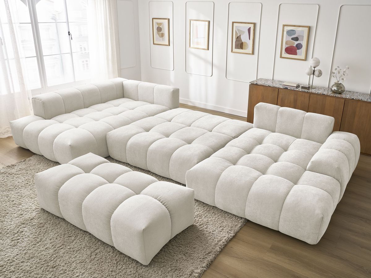 Bobochic Everest Wohnlandschaft mit Pouf, 6 Kissen Strukturstoff Weiß Ecke rechts
