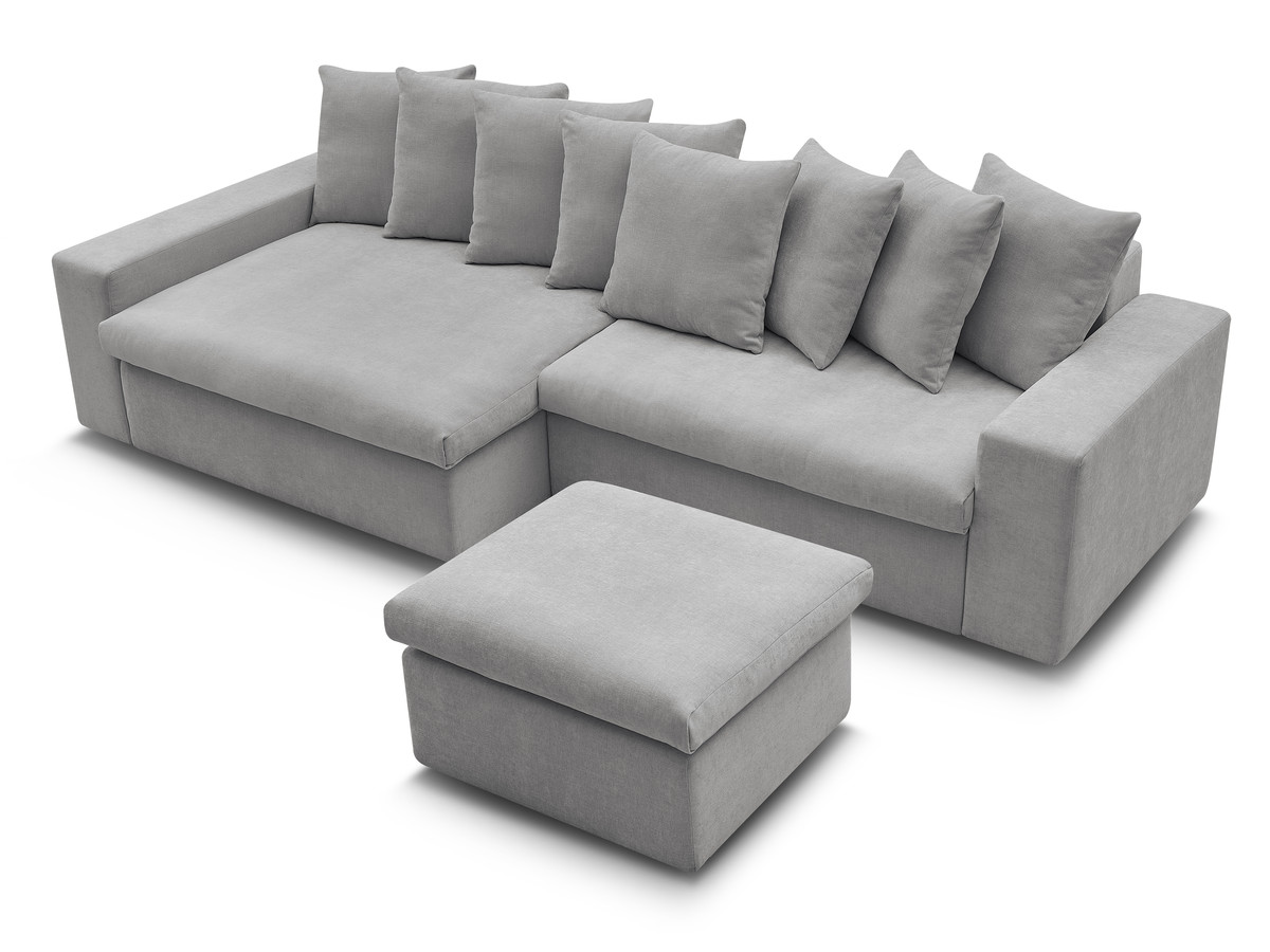 Bobochic Enore Ecksofa mit Pouf Stoff Hellgrau Ecke links