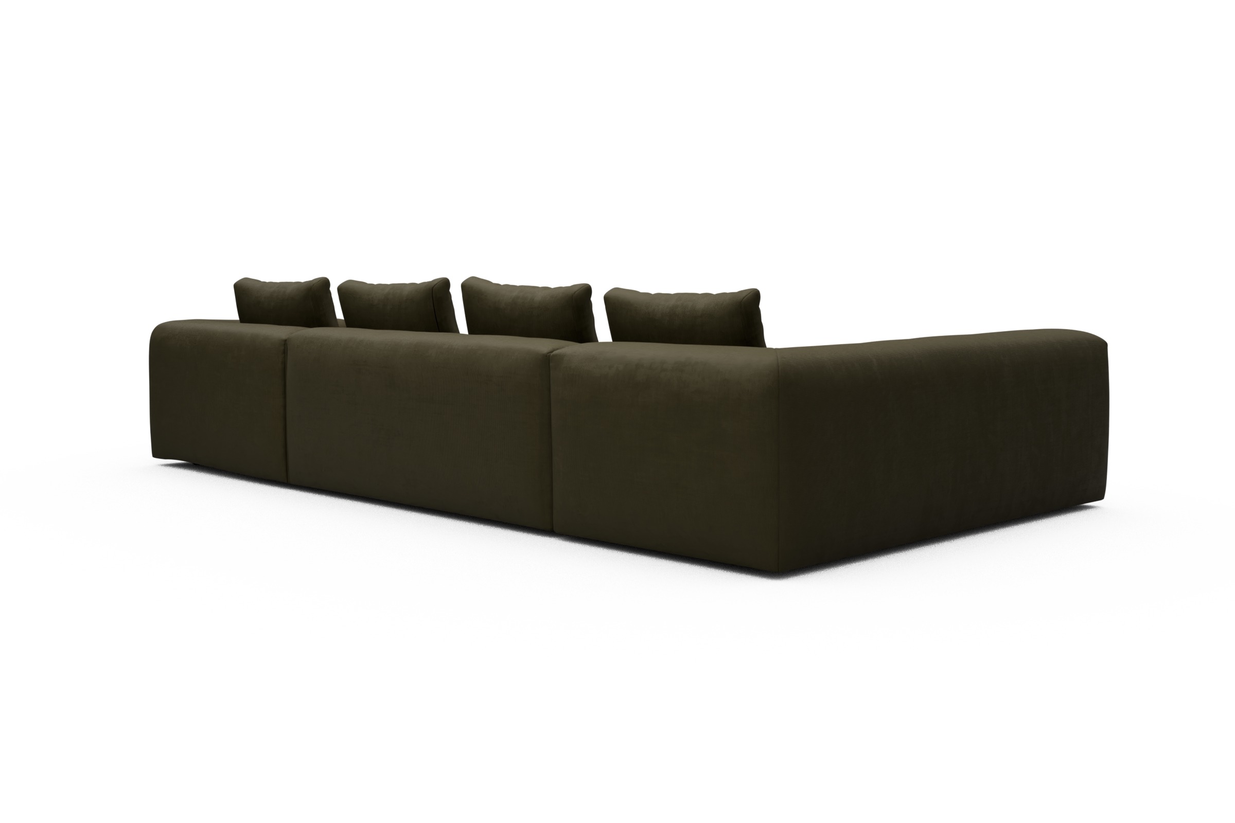 Wohnlandschaft Fred Chaiselongue rechts mit 2-Sitzer und lange Armlehne links Cordufine-Pine-Green