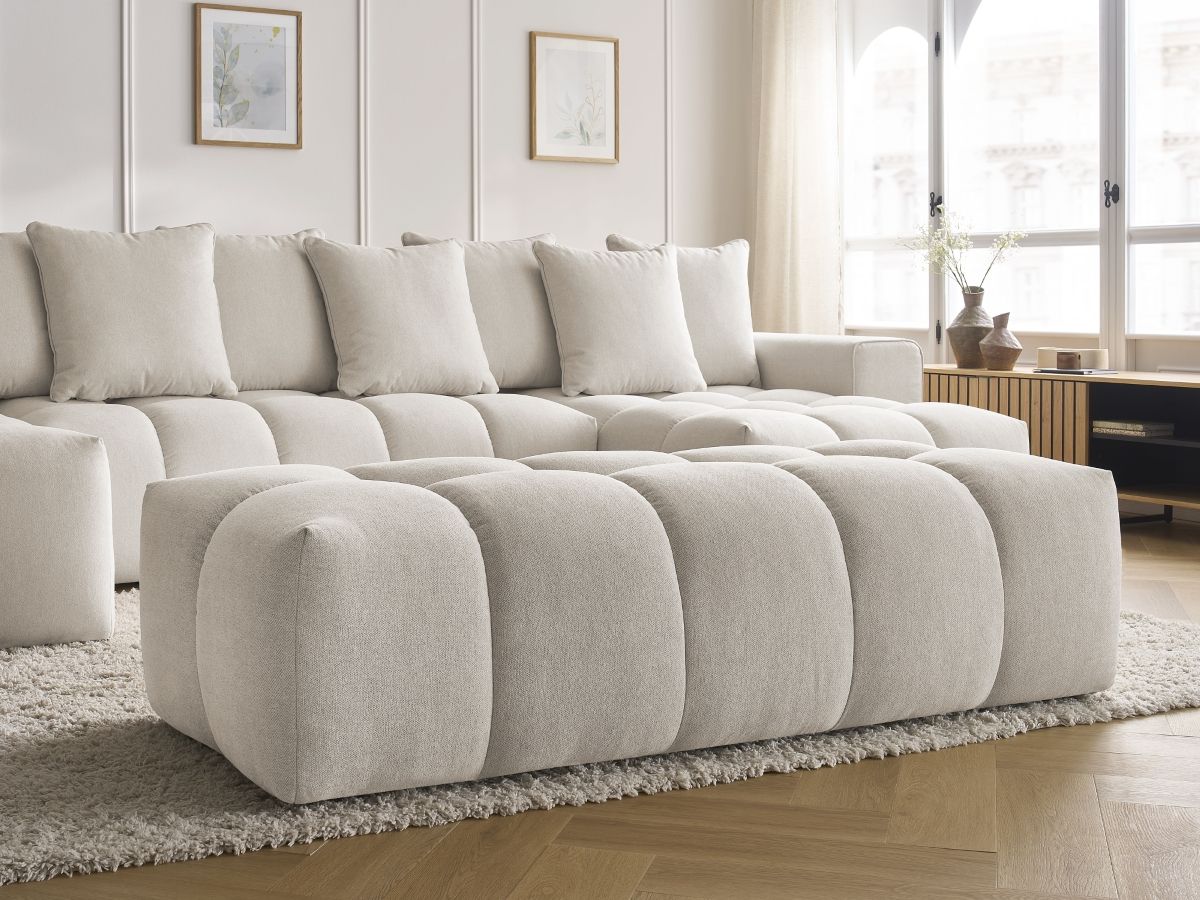 Bobochic Mont-blanc Wohnlandschaft mit Pouf Melange-Stoff Beige
