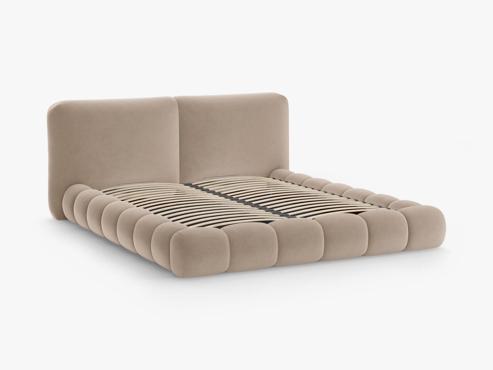 Micadoni Stauraumbett mit Kopfteil Solange Samt Magic Velvet Mandel Beige 140x200