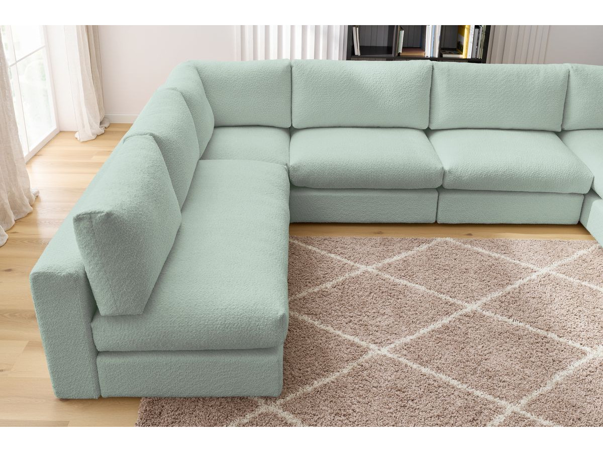 Bobochic Paris Ecksofa mit Pouf 369 × 262 cm Bouclé-Stoff Grün