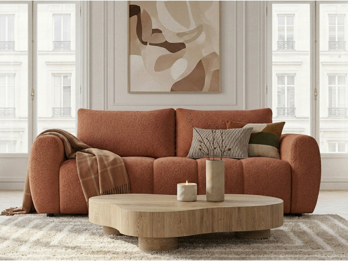 Bobochic Fuji Schlafsofa 3-Sitzer Bouclé-Stoff Orange