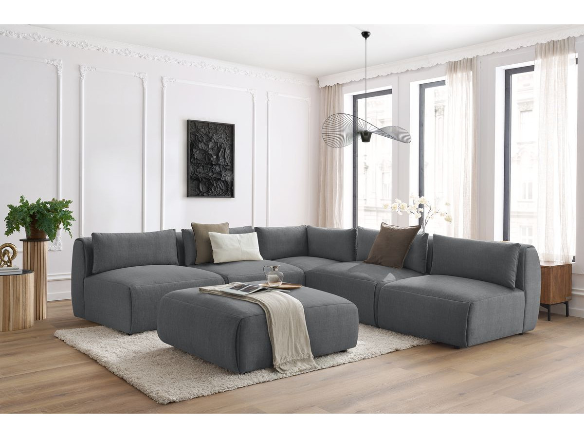 Bobochic Jeanne Ecksofa mit Pouf Samt Dunkelgrau