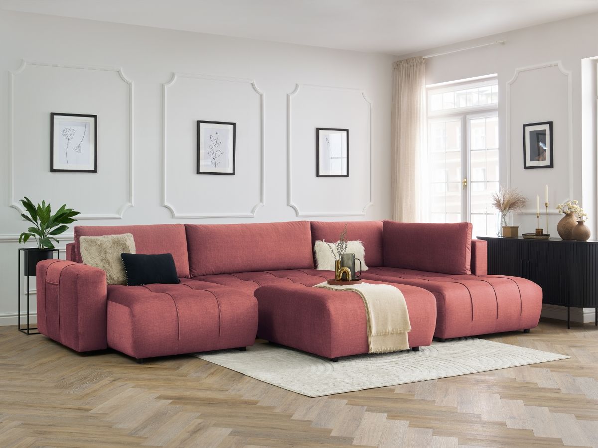 Bobochic Arsene Wohnlandschaft mit Pouf Samt Orange Ecke links