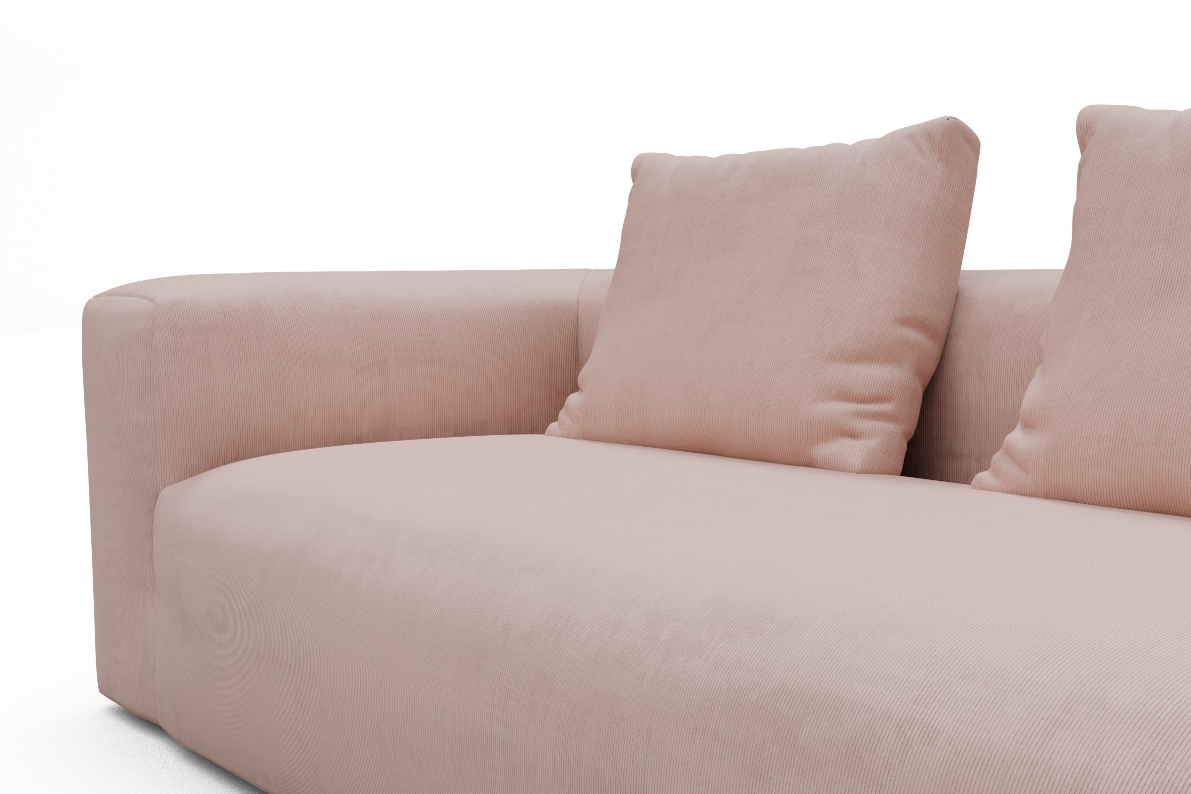 Wohnlandschaft Fred Chaiselongue rechts mit 2-Sitzer und lange Armlehne links Cordufine-Blush