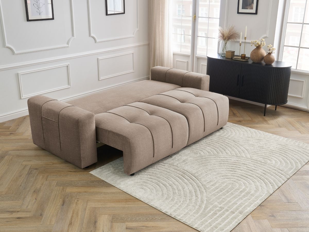 Bobochic Arsene Schlafsofa 3-Sitzer mit Bettkasten Samt Taupe