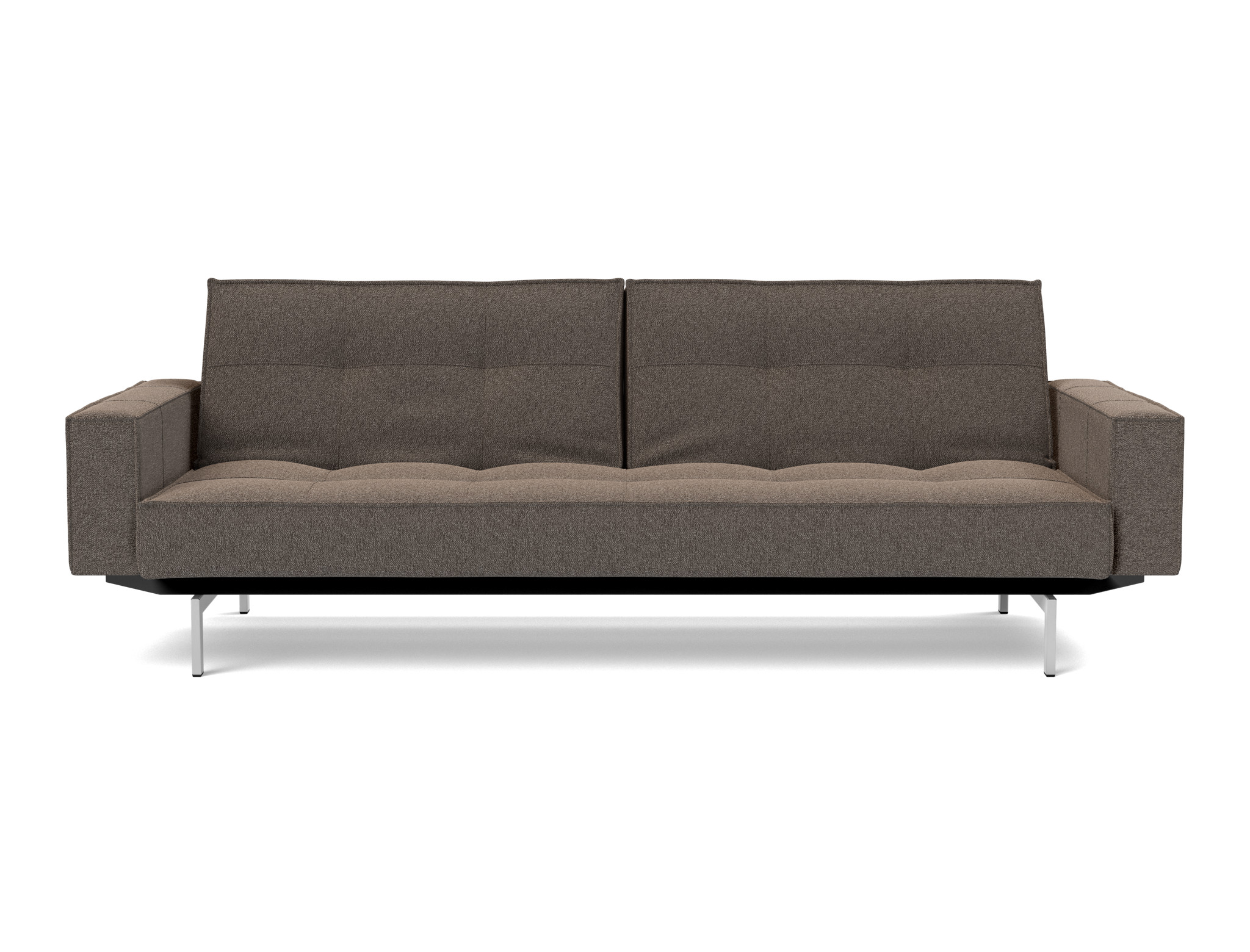 Schlafsofa Splitback mit Armlehnen Boucle Skandi 530-Taupe Beine Chrom