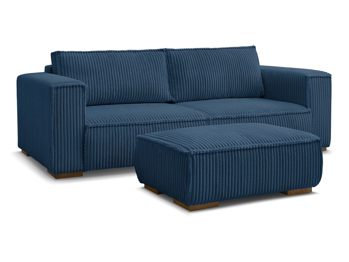 Bobochic Chelsea Sofa 4-Sitzer mit Pouf Breitcord weich Dunkelblau