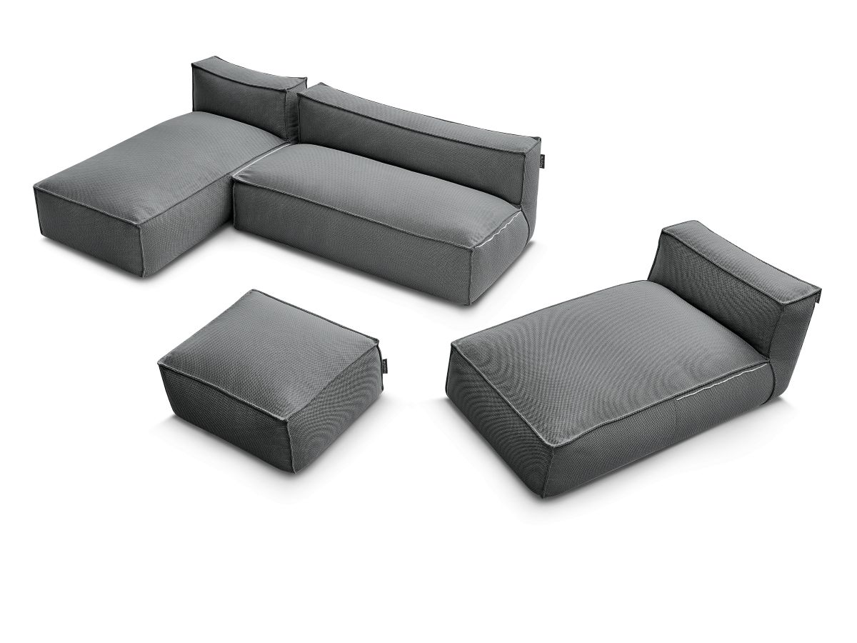 Bobochic Biarritz Gartensofa 4-Sitzer mit Pouf 332 × 168 cm Melange-Stoff Schwarz