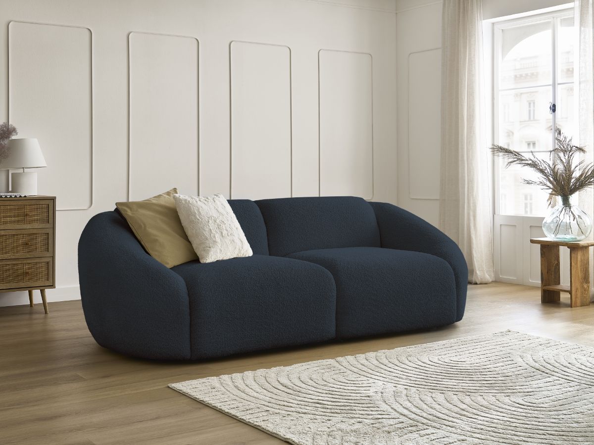 Bobochic Tina Sofa 3-Sitzer Bouclé-Stoff Dunkelblau