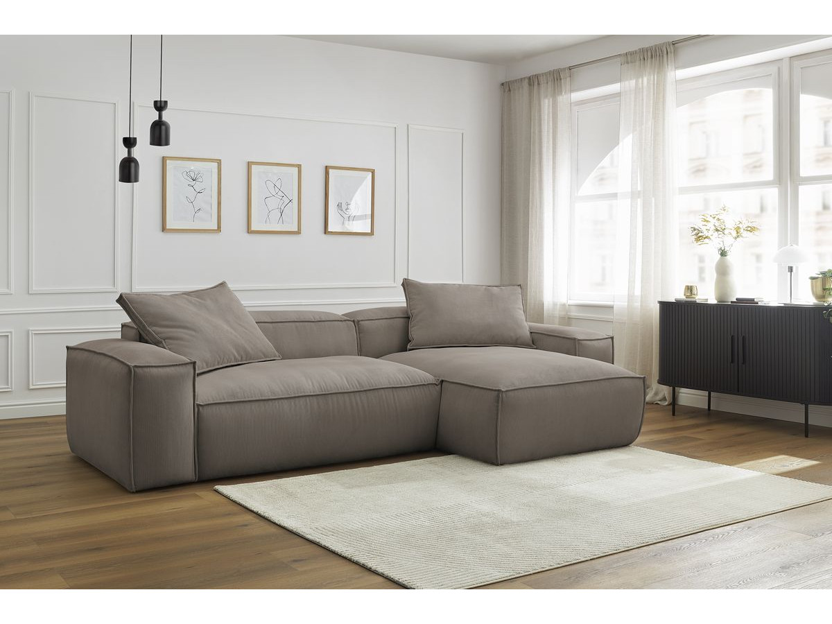 Bobochic Boheme Ecksofa, 3 Kissen Cordsamt Taupe