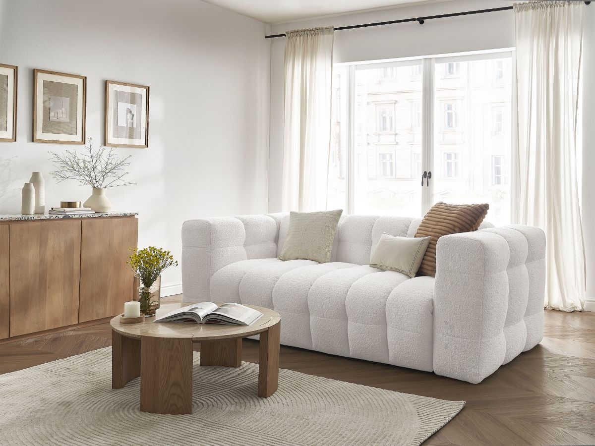 Bobochic Cloud Schlafsofa 3-Sitzer Bouclé-Stoff Weiß