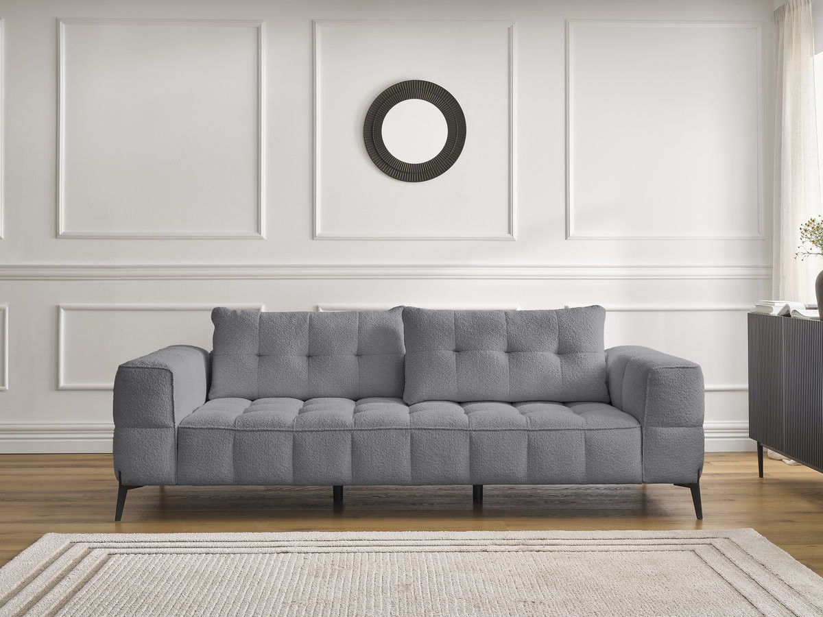 Bobochic Anis Sofa 3-Sitzer Bouclé-Stoff Dunkelgrau