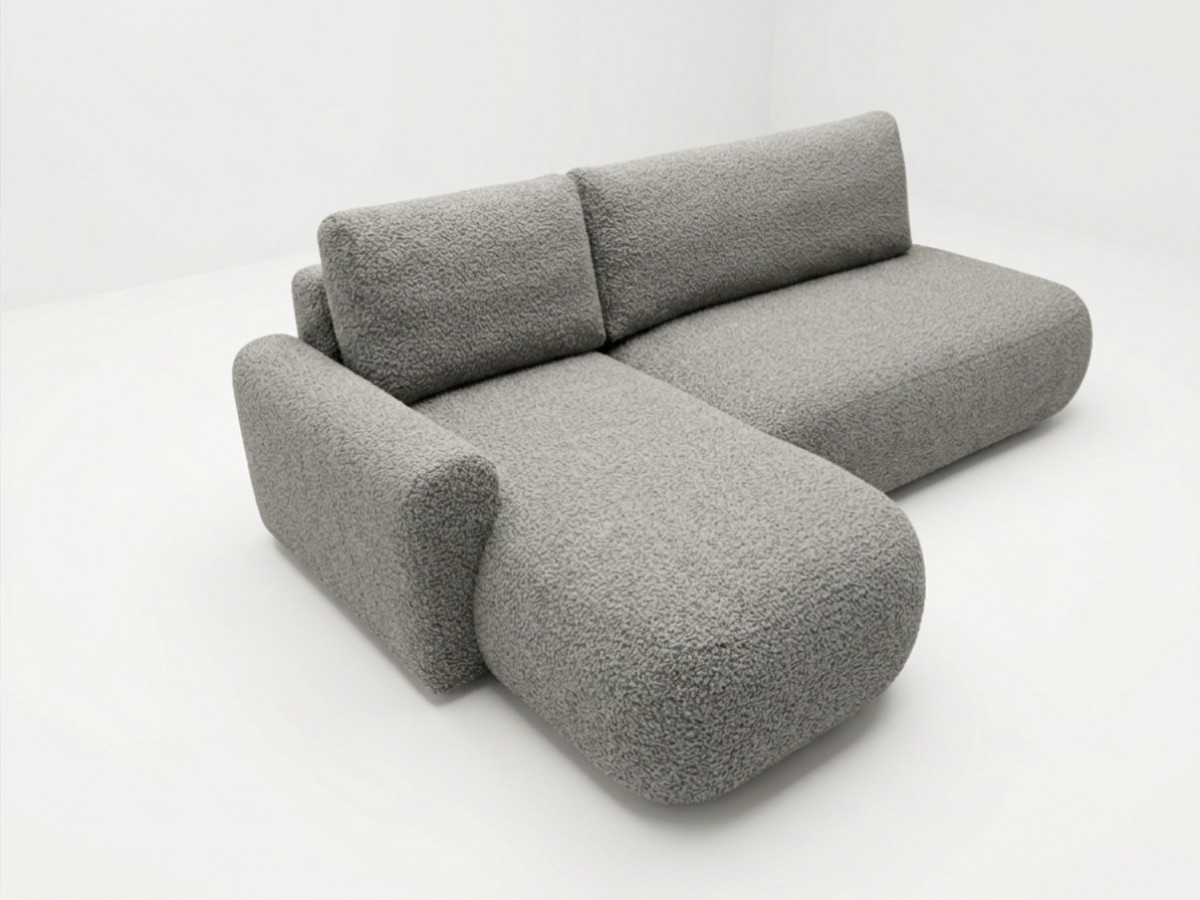 Bobochic Tango Ecksofa mit Schlaffunktion und Bettkasten Bouclé-Stoff Grau Ecke links