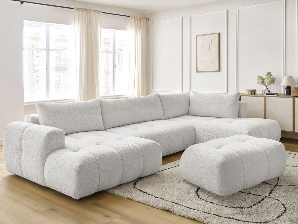 Bobochic Fuji Wohnlandschaft mit Pouf Bouclé-Stoff Weiß Ecke links