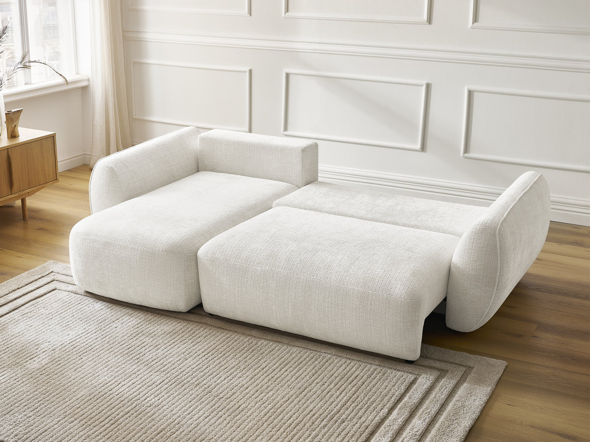 Bobochic Denise Ecksofa mit Schlaffunktion und Bettkasten 258 × 160 cm Strukturstoff Weiß Ecke links