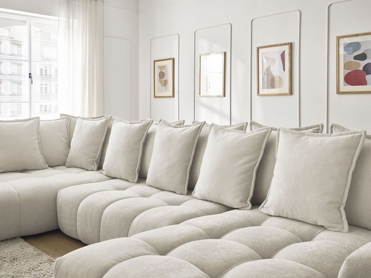 Bobochic Everest Wohnlandschaft, 14 Kissen Strukturstoff Beige Ecke rechts
