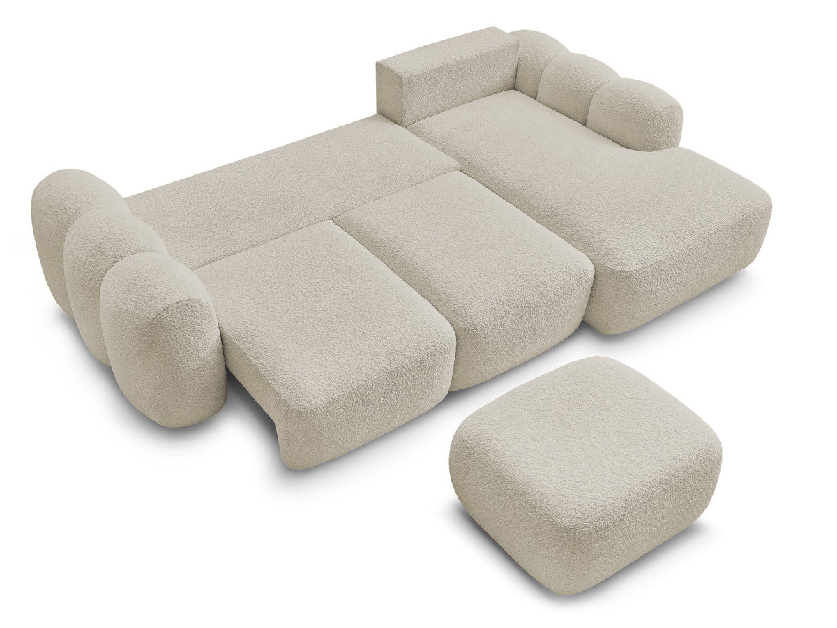 Bobochic Montaigne Ecksofa mit Schlaffunktion und Bettkasten und Pouf 276 × 164 cm Bouclé-Stoff Beige Ecke rechts