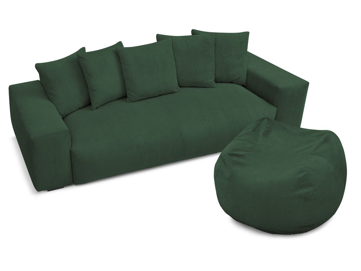 Bobochic Voltaire Sofa 4-Sitzer mit Pouf 280 × 124 cm Cordsamt Grün