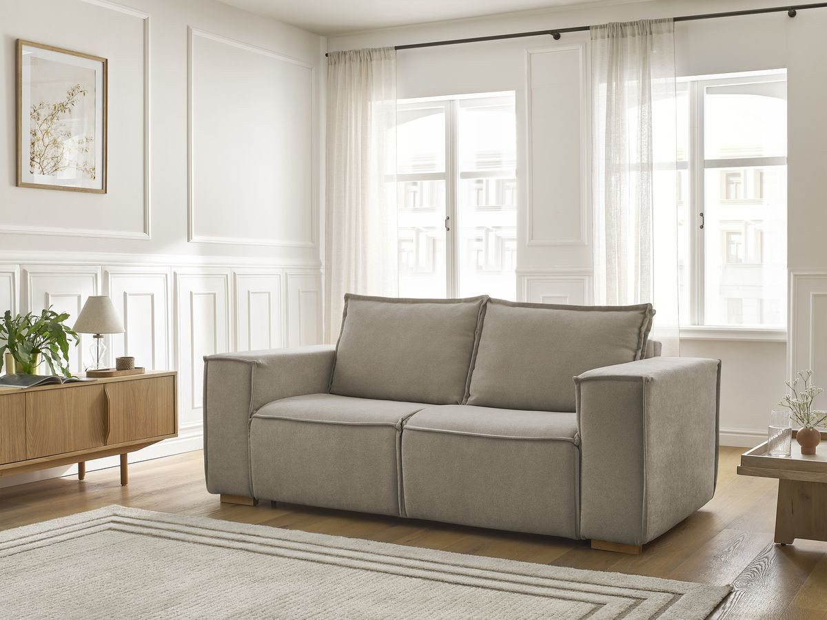 Bobochic Chelsea Schlafsofa 3-Sitzer Strukturstoff Taupe, Liegefläche 160 × 200 cm
