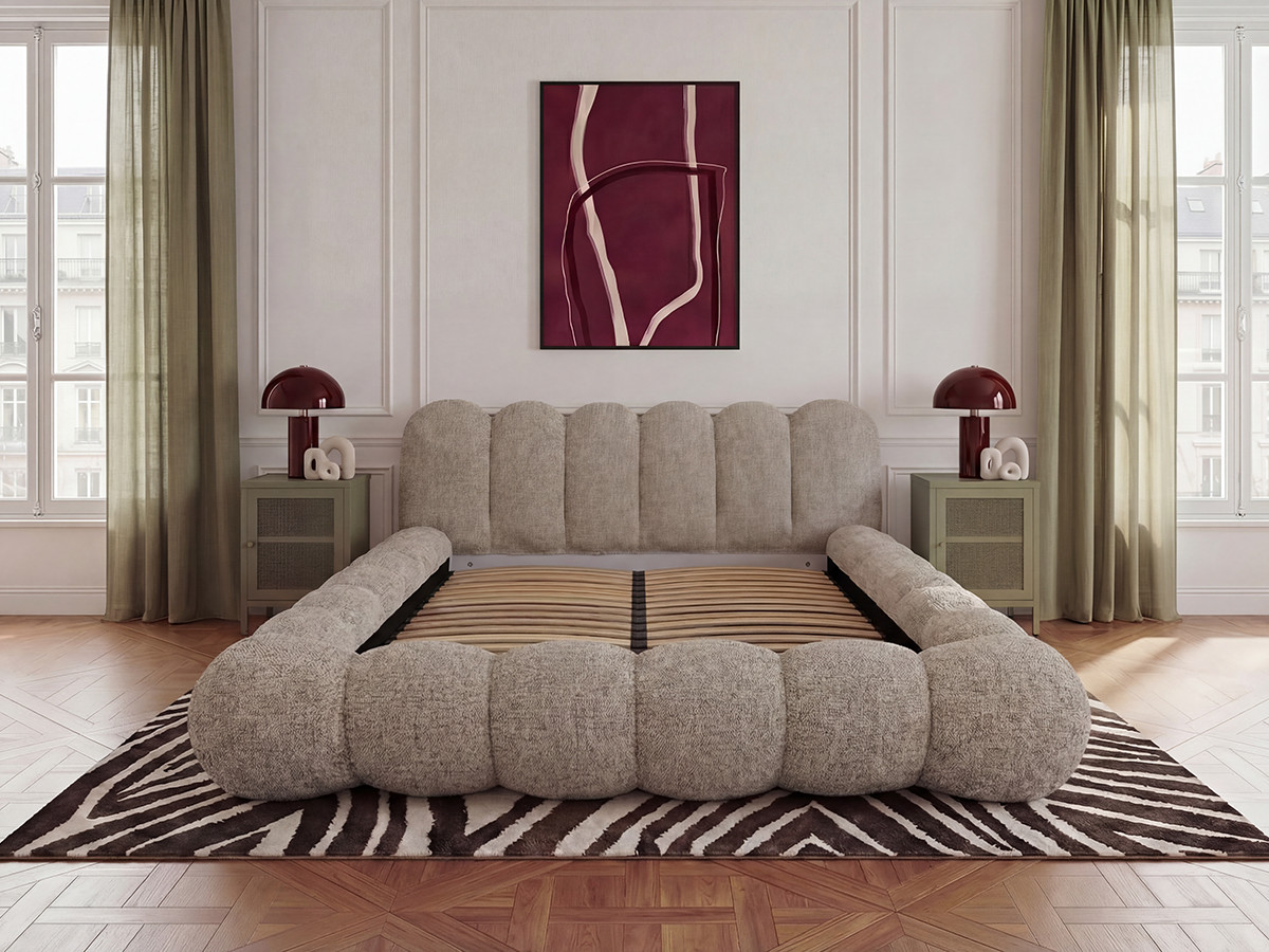 Bobochic Bobby Polsterbett Melange-Stoff Taupe, Liegefläche 140 × 190 cm