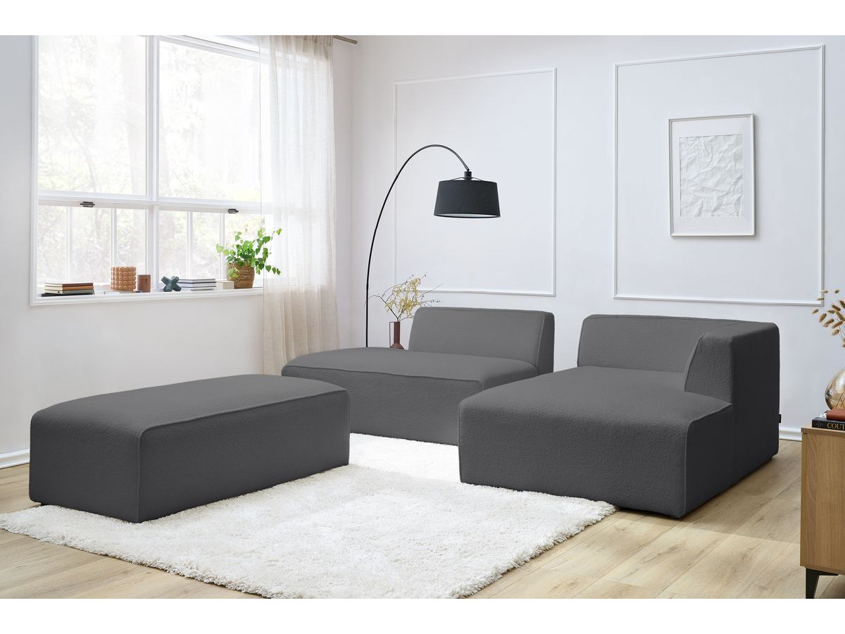 Bobochic Megeve Ecksofa mit Schlaffunktion und Pouf Bouclé-Stoff Dunkelgrau Ecke rechts