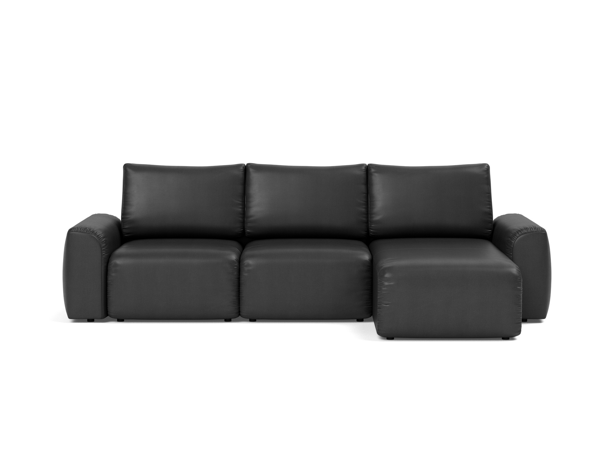 Schlafsofa Norum mit Chaiselongue und Chunky-Armlehnen Lederoptik Faunal 550-Black