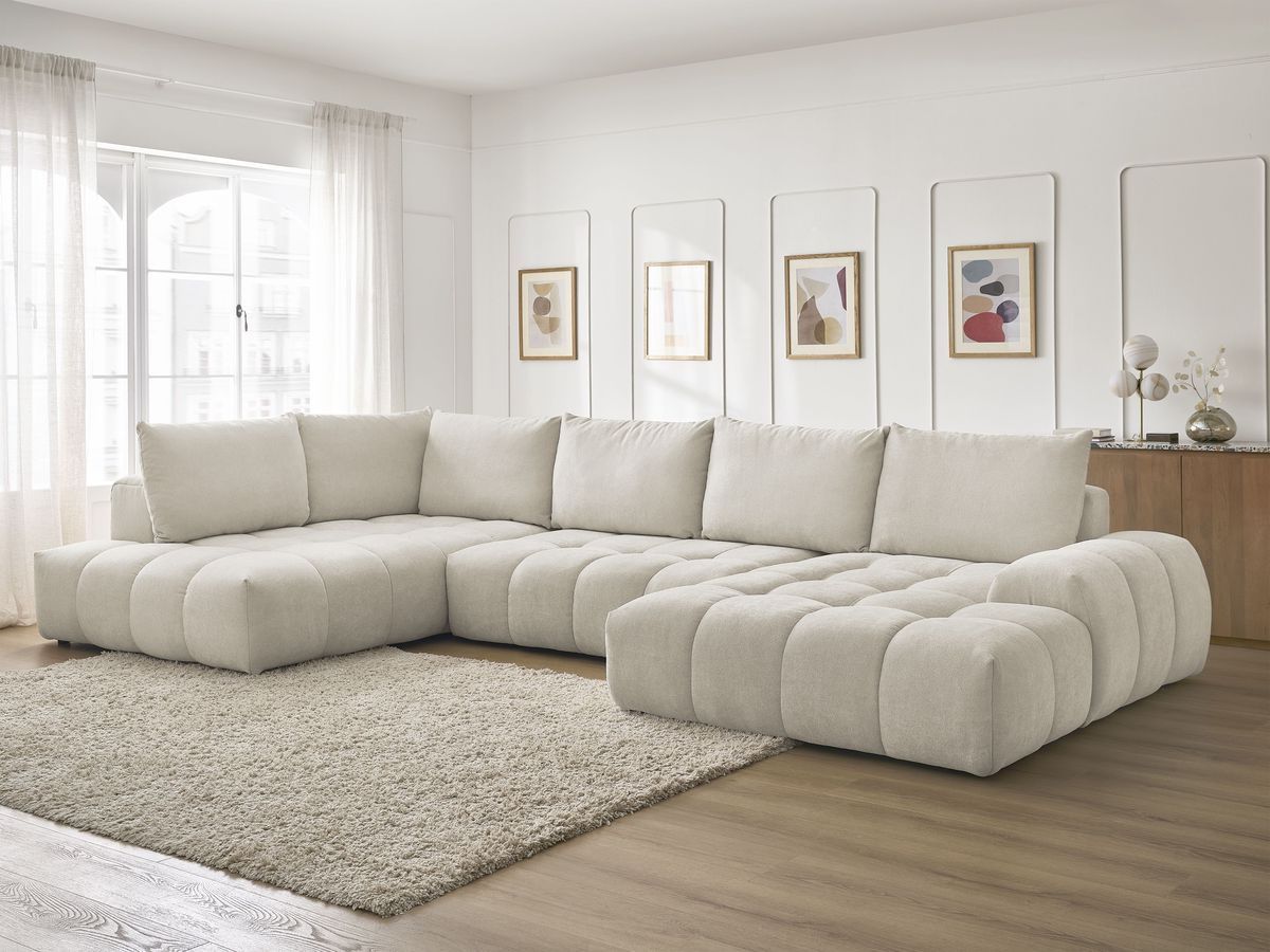 Bobochic Everest Wohnlandschaft, 6 Kissen Strukturstoff Beige Ecke rechts