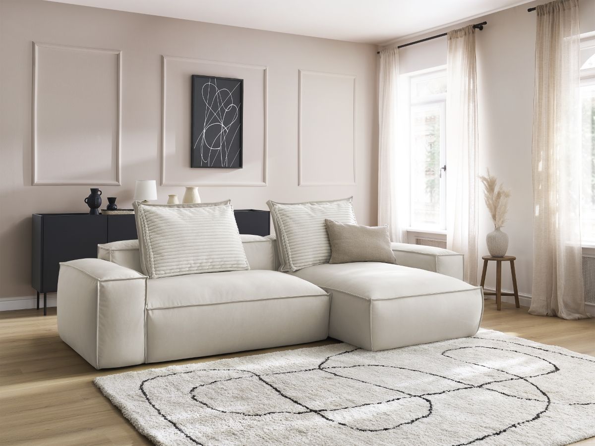 Bobochic Boheme Ecksofa, 3 Kissen Kunstleder Beige