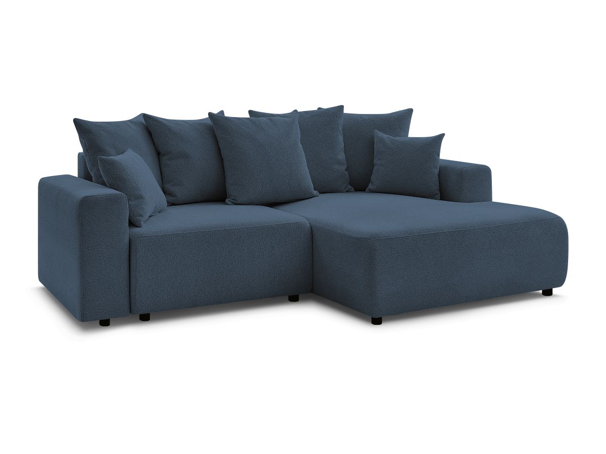 Bobochic Atilla Ecksofa mit Schlaffunktion und Bettkasten Melange-Stoff Blau Ecke rechts