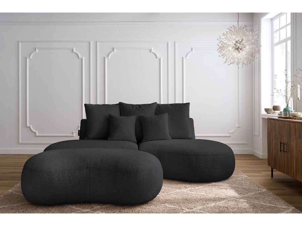 Bobochic Saint-germain Sofa 5-Sitzer mit Pouf Bouclé-Stoff Dunkelgrau