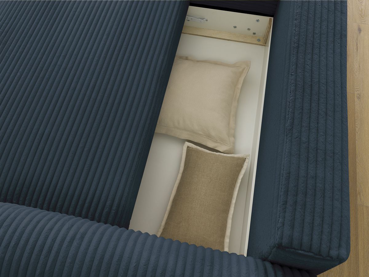 Bobochic Lucien Ecksofa mit Schlaffunktion und Bettkasten 314 × 167 cm Breitcord weich Dunkelblau Ecke links