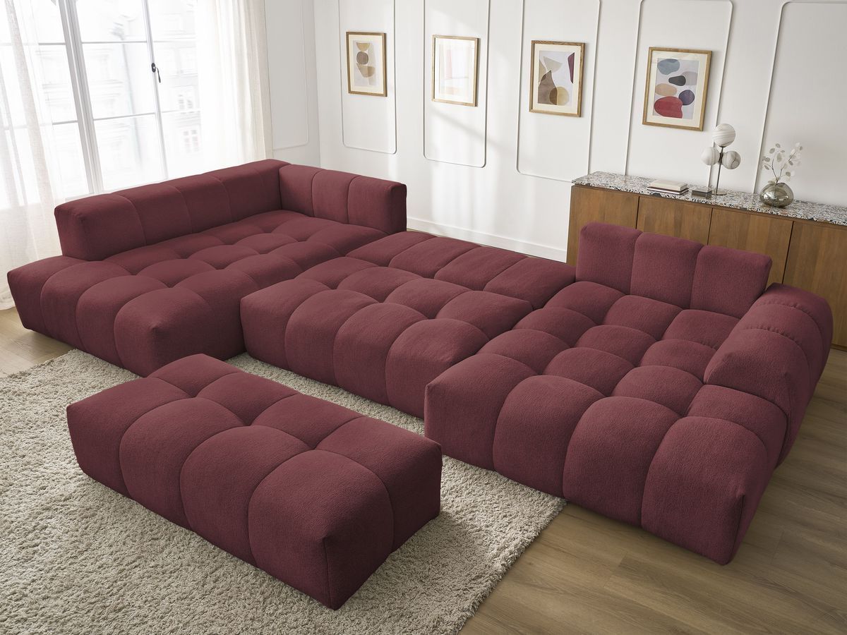 Bobochic Everest Wohnlandschaft mit Pouf, 6 Kissen Melange-Stoff Rot Ecke rechts