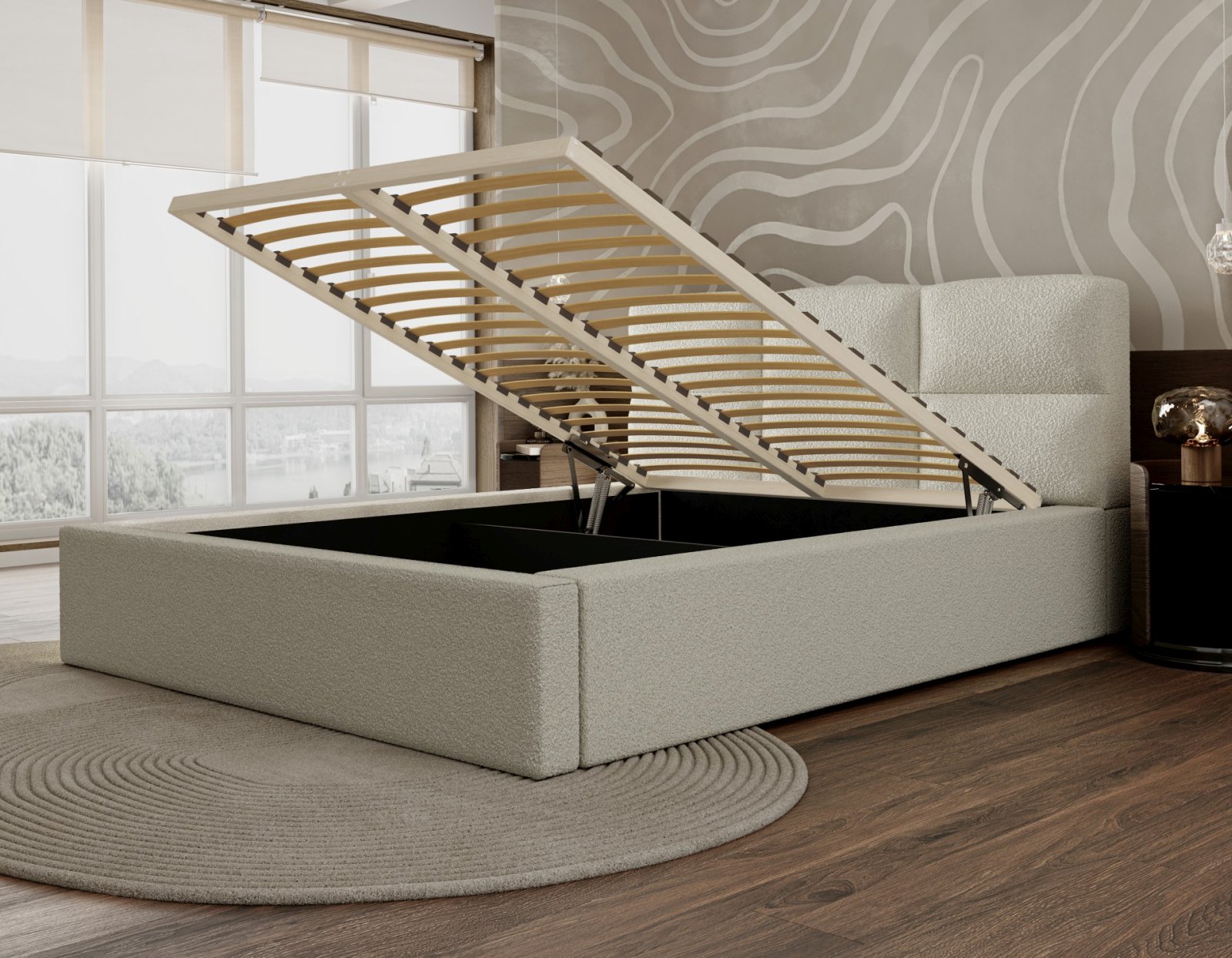 Polsterbett Portoza Boucle 180x200 mit Holzrahmen Quelle 01