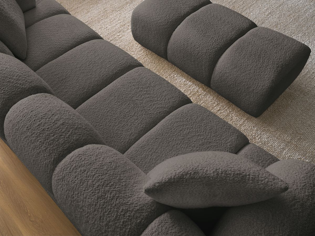 Bobochic Pamira Sofa 3-Sitzer mit Pouf Bouclé-Stoff Braun